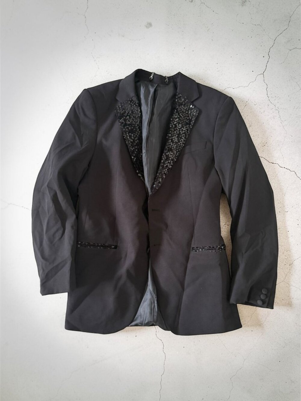 BOOHOO Man Black Sequin Trim Suit Blazer Size 42